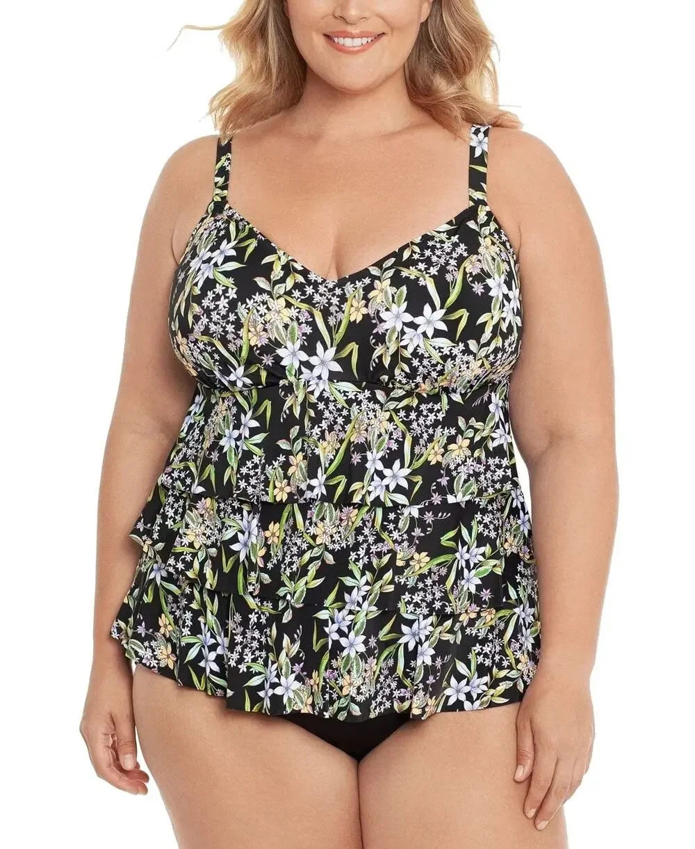 Swim Solutions Floral Stretch Full Bust Support Ruffled One Piece Multi Size 18W - Picture 1 of 2